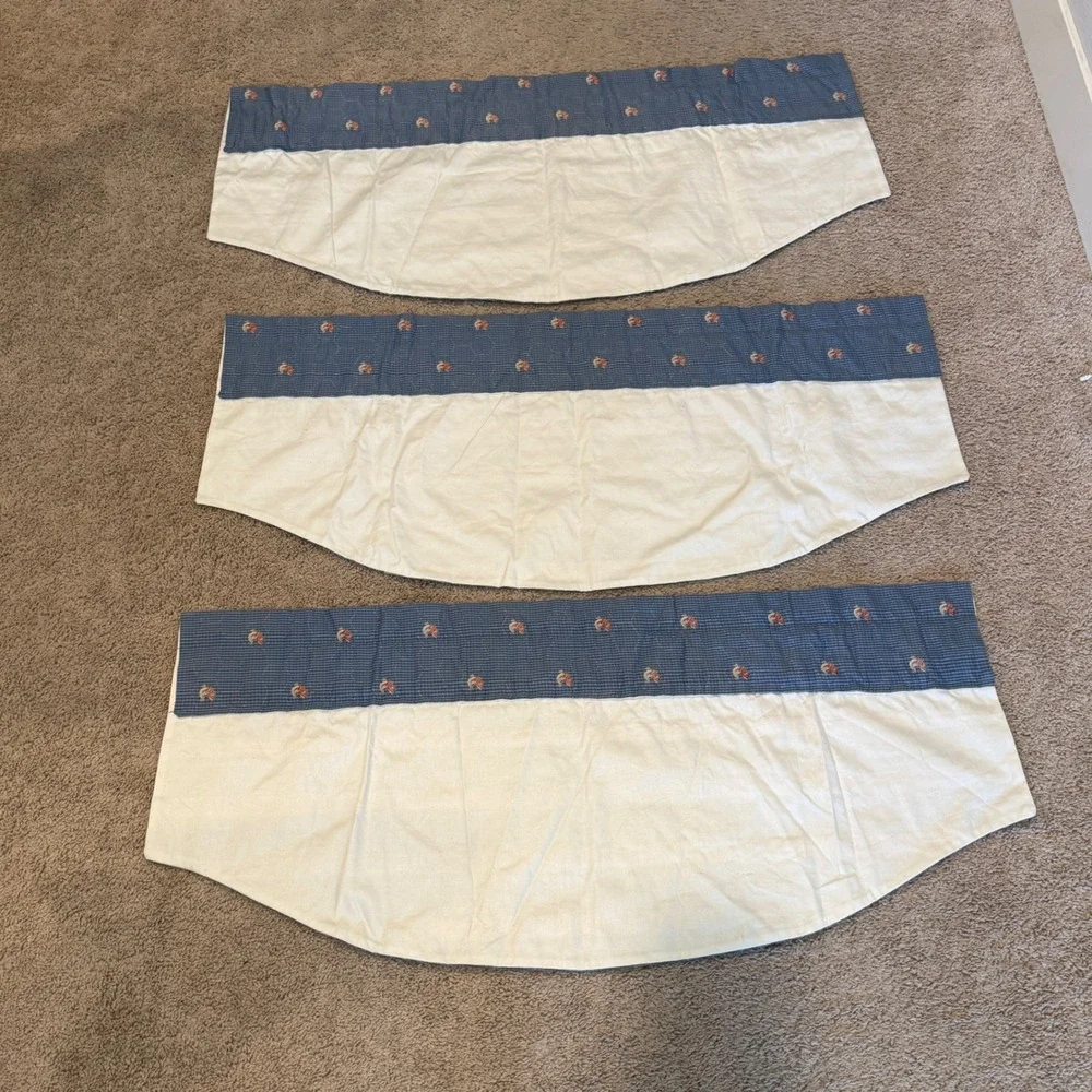 Valances Farmhouse Cottagecore Country Rooster Blue Check Set of 3 41x18in